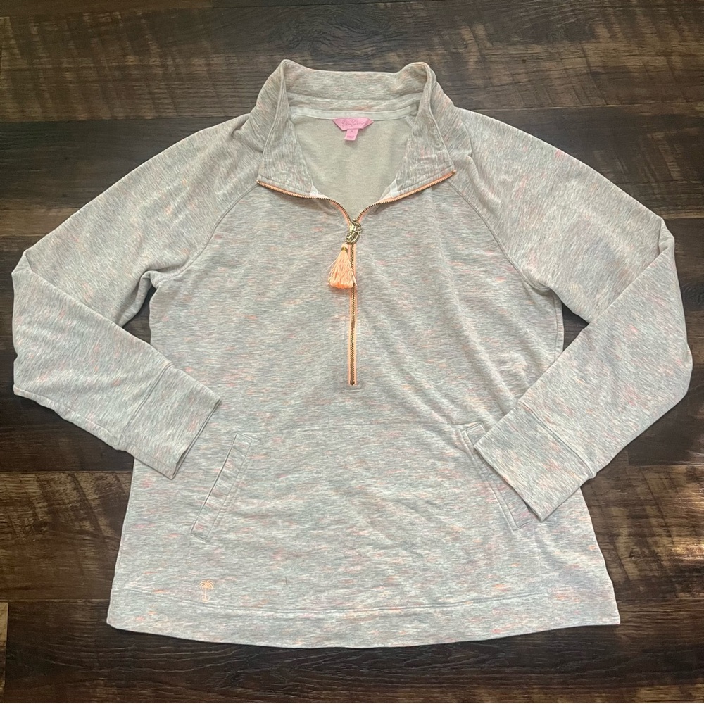 Lilly Pulitzer sunny state of mind skipper 1/2 zip tassel pink orange popover XL
